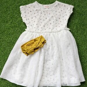 Cat & Jack Girls Tulle Tutu Dress 4T White Floral Headband NWOT Cute